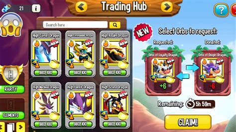 Dragon City Trading Hub: Orb Exchange and Trade Creation.